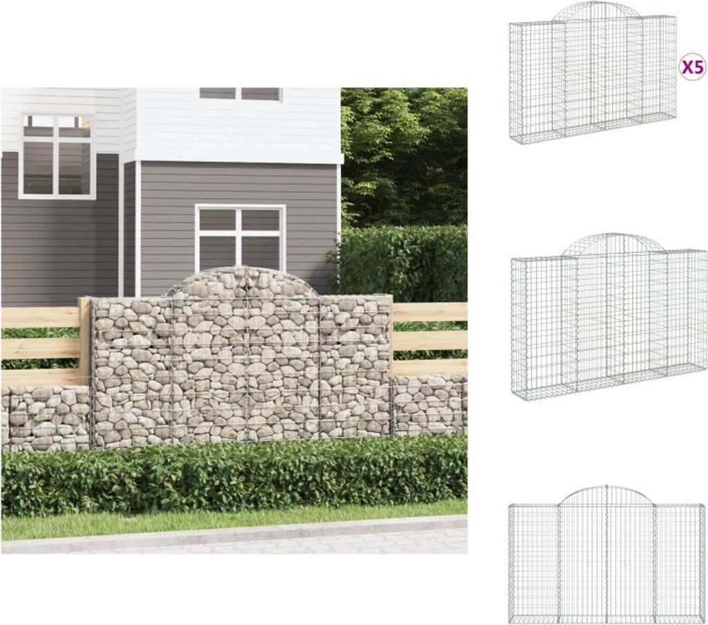 vidaXL Gabionen mit Hochbogen 5 Stk. 200x30x120/140cm Verzinktes Eisen - Blumentöpfe & Pflanzgefäße