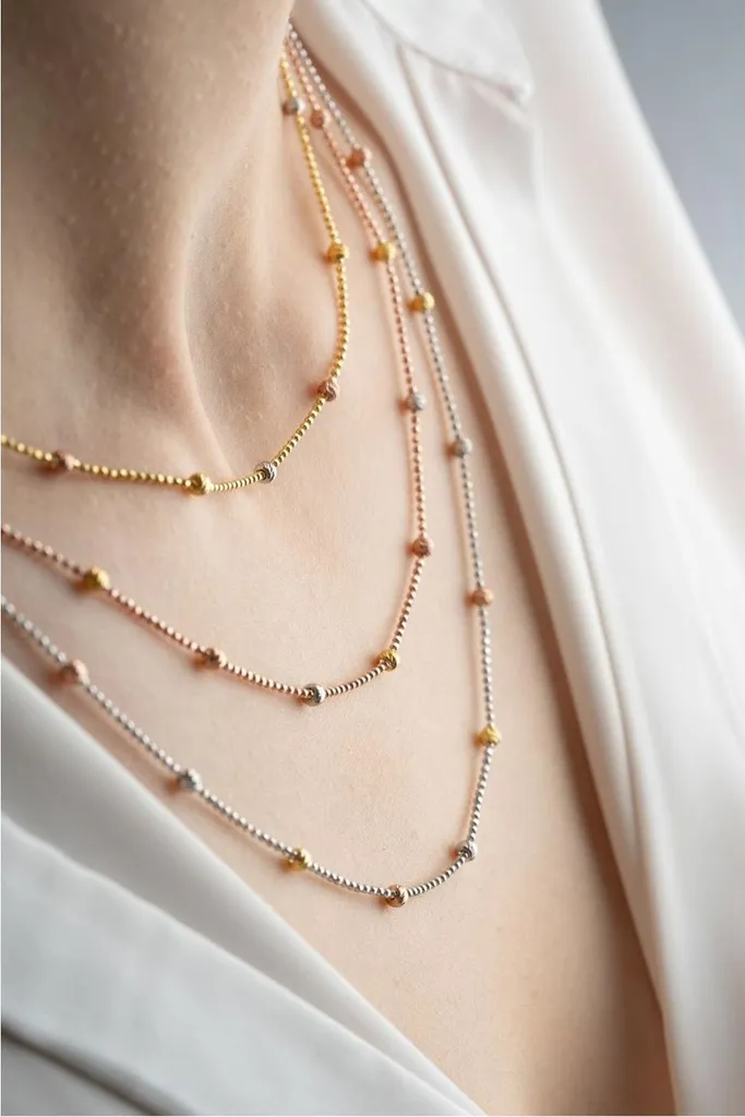 Collier argent 925 perles Dorika rose gold - Design 3 rangs chic