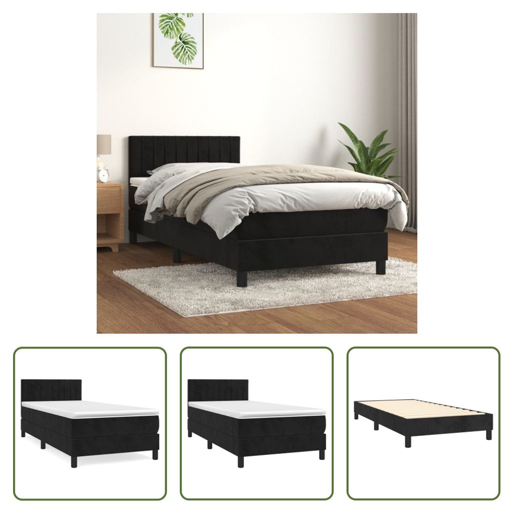 The Living Store Boxspringbett mit Matratze Schwarz 90x190 cm Samt