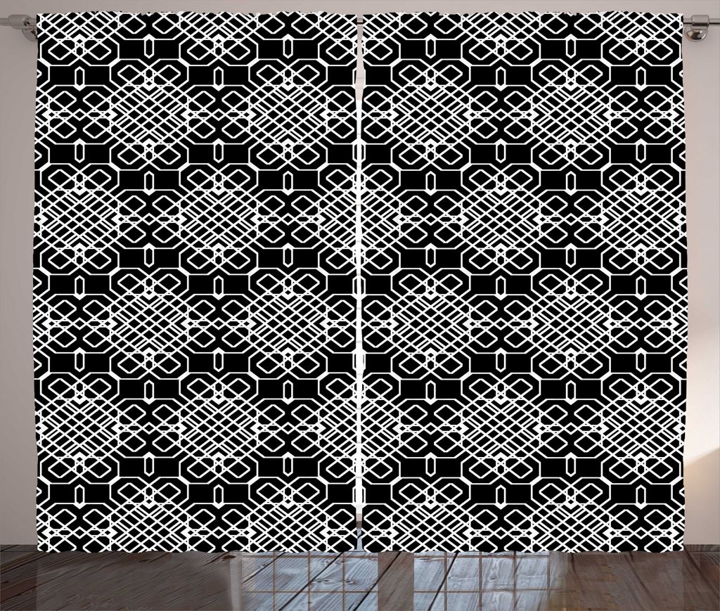 ABAKUHAUS Gitter Rustikaler Gardine, Nested Grid Motiv, Schlafzimmer Kräuselband Vorhang mit Schlaufen und Haken, 280 x 225 cm, Charcoal Grau Weiß