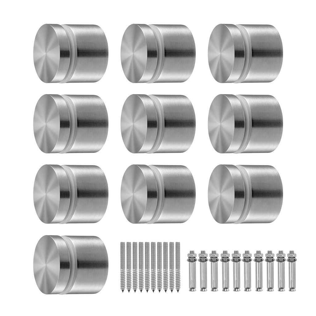 A set of 10 glass clamps and screws, arranged neatly on a white background.