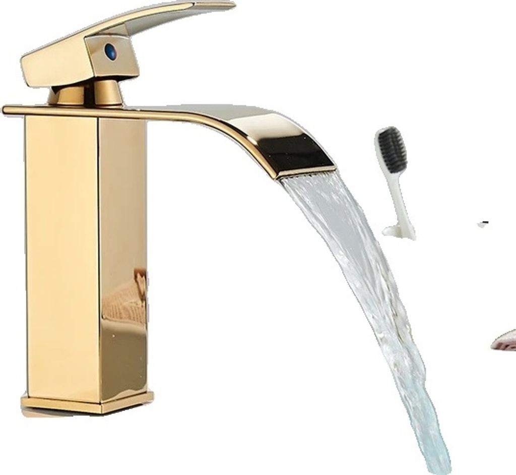 Badezimmer Waschtisch Armatur, Wasserfall Auslauf, Aufsatzmontage, Goldenes A