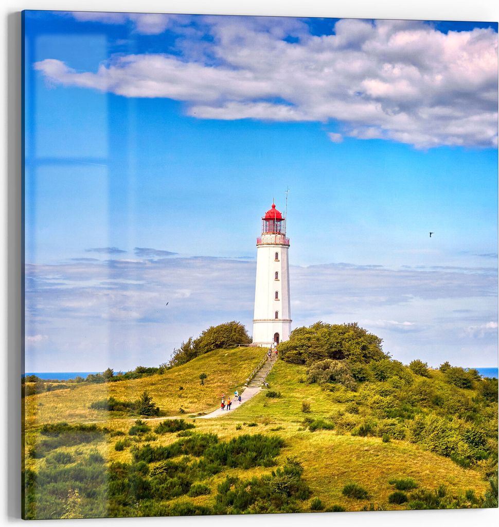 DEQORI Glasbild Acryl 50x50 cm 'Leuchtturm auf Hiddensee' Wandbild Bild modern Deko