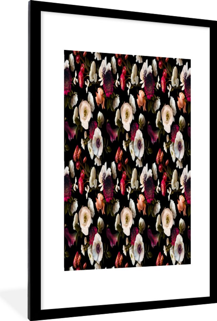 MuchoWow MuchoWow Gerahmtes Poster Blumen - Anemone - Collage - Farbe 60x90 cm - Poster mit zchwarzem Bilderrahmen - Dekoration - Wandposter Wo...