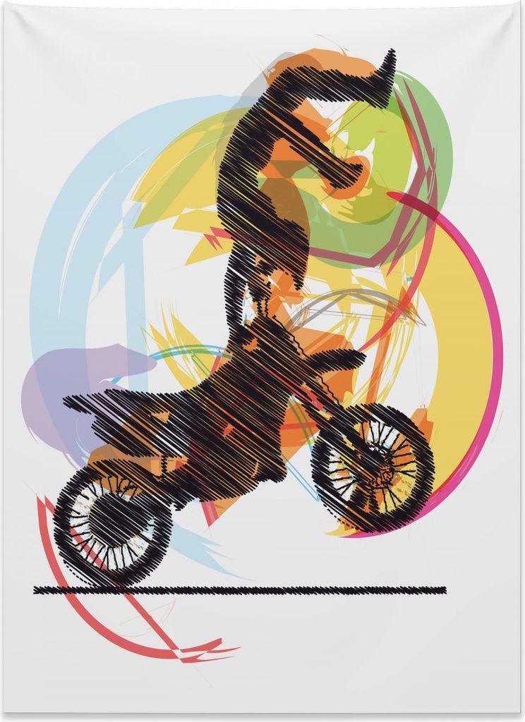 Abakuhaus Handgemalt Wandteppich, Ausführen von Biker aus Weiches Mikrofaser Stoff Kein Verblassen Klare Farben Waschbar, 110 x 150 cm, Gelb Schwarz