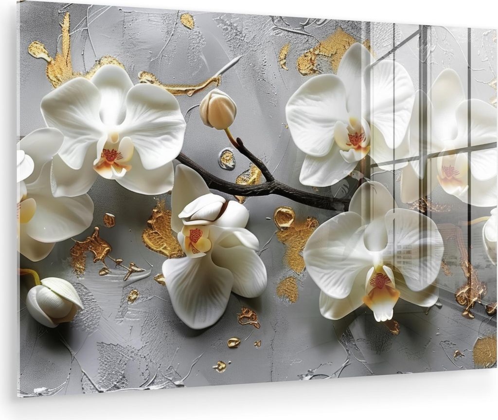 MuchoWow Glasbilder - Bilder auf Wandbild - Foto auf Glas Blumen - Orchidee - Abstrakt - Modern 120x80 cm Wanddekoration aus Glas - Acrylglasbild -...