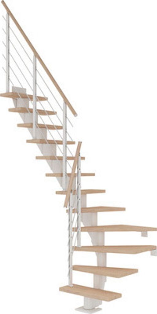 Pertura Mittelholmtreppe Malva Eiche Leimholz Weiß 1/4 gewendelt unten links/rechts 75 cm 11 Stufen / 12 Steigungen Stab