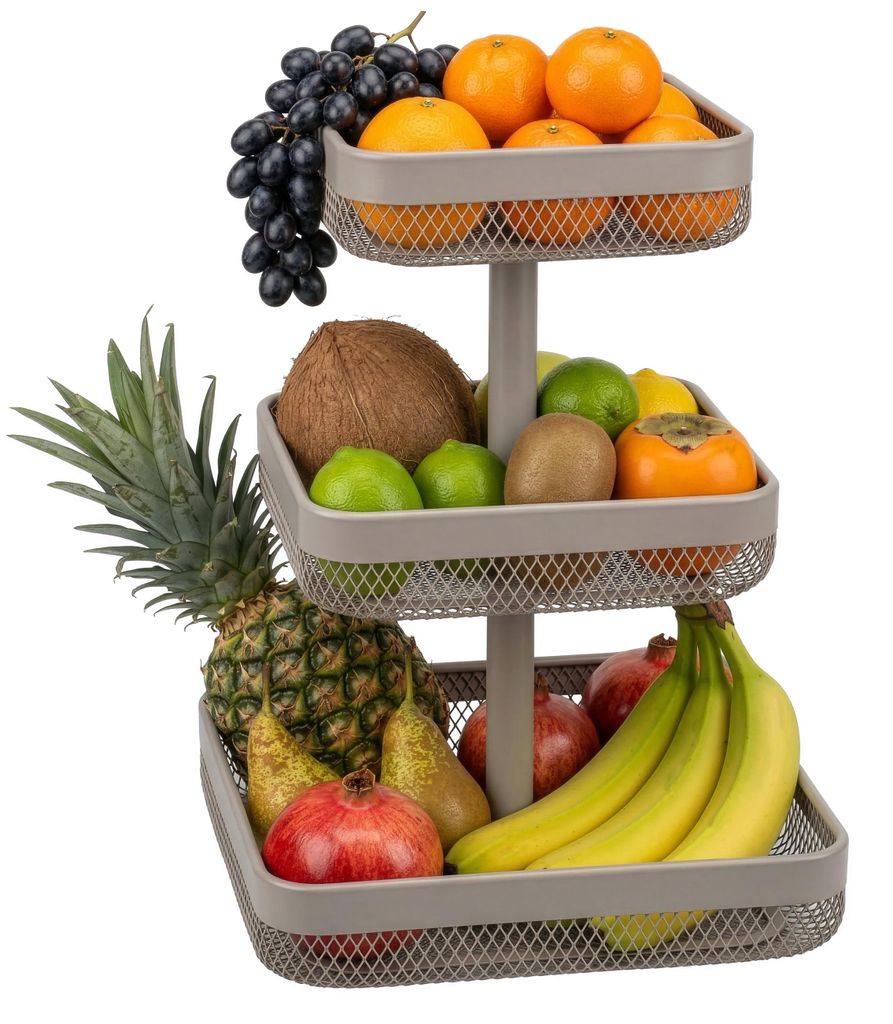Étagère à fruits eluno, corbeille à pain carrée à 3 étages, Image du produit 