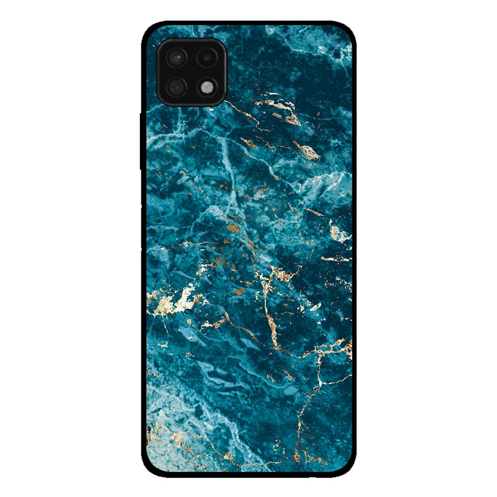 Smartphonica Handytasche für Samsung Galaxy A22 5G mit Marmordruck - TPU Rückseite Abdeckung Fall Marmor Design - Blau