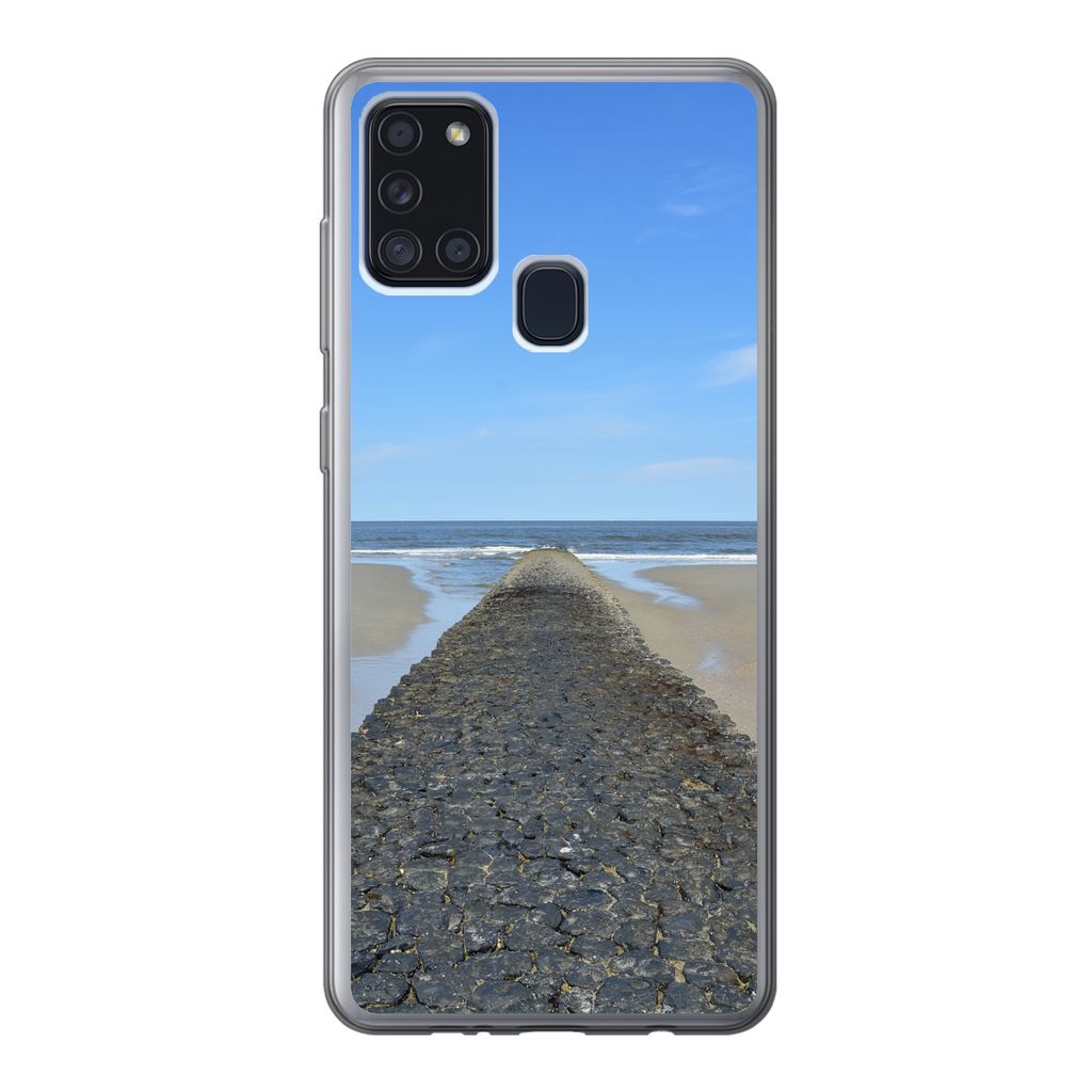 MuchoWow Handyhülle Schutzhülle Hülle für Samsung Galaxy A21s Nordsee - Strand - Wasser Silikon Softcase Handy Hülle - Hartschale