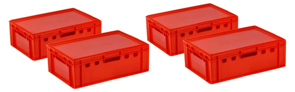 4 Stück E2 Kiste mit rotem Deckel 600 x 400 x 200 mm