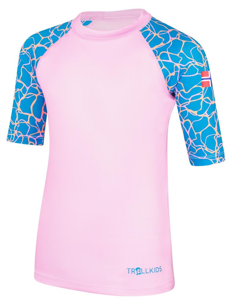 Trollkids Mädchen Haukland Swimwear T-Shirt dynamic blue/candy pink 128