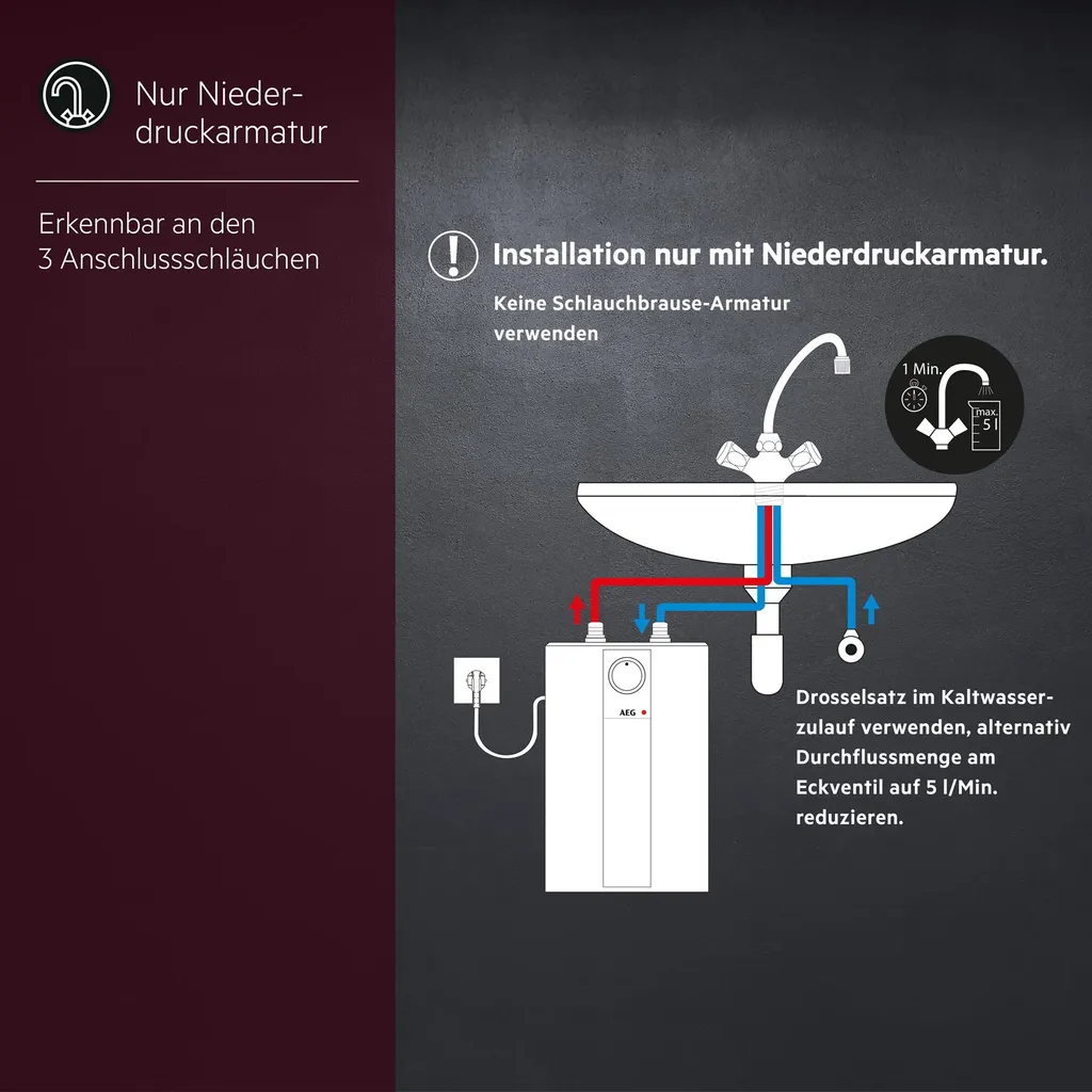 Petit chauffe-eau 5L sous évier AEG Huz 5 Basis - Eau chaude immédiate - 5