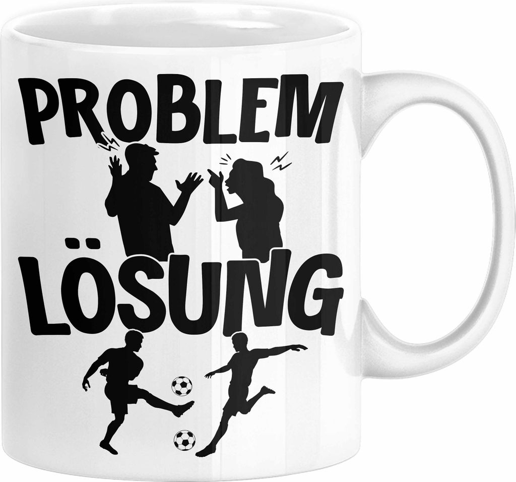 Fußballer Tasse Geschenk für Fußballspieler Männer Geschenkidee Problem und Lösung Fussball Spielen (Weiß)