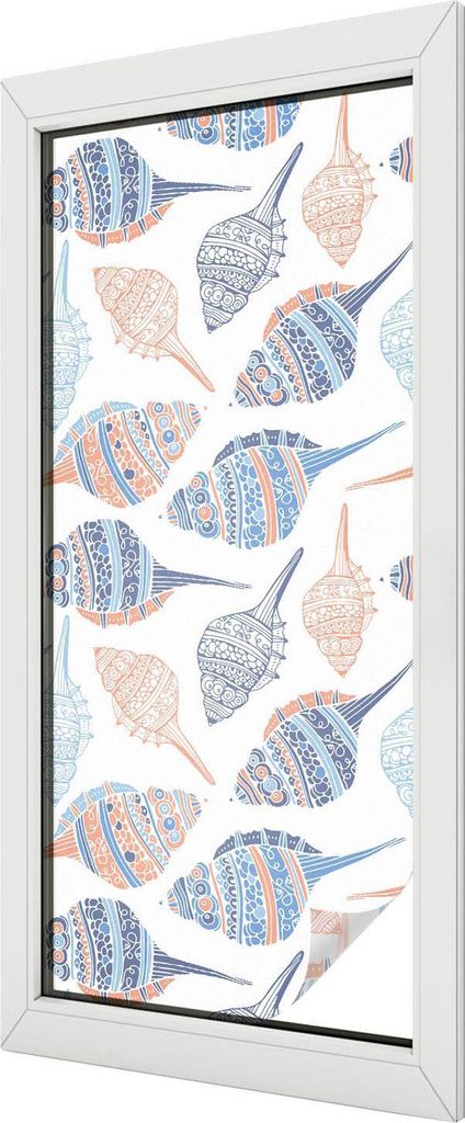 Buntglas Fensterfolie – 116x50 cm – Stained-Glass Design – blickdichte dekorative Sichtschutzfolie – selbstklebend, UV-Schutz – Muscheln