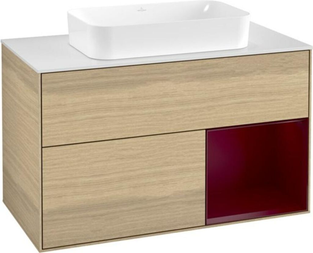 V&B Waschtischunterschrank Wandbeleuchtung Finion 100x60,3 cm, Reg re Peony, Oak Veneer