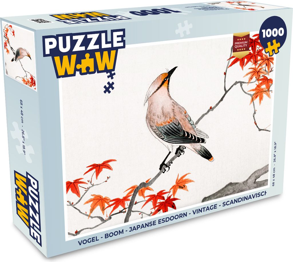 MuchoWow Puzzle 1000 Teile Vogel - Baum - Japanischer Ahorn - Vintage - Skandinavisch - Erwachsene - Rätsel