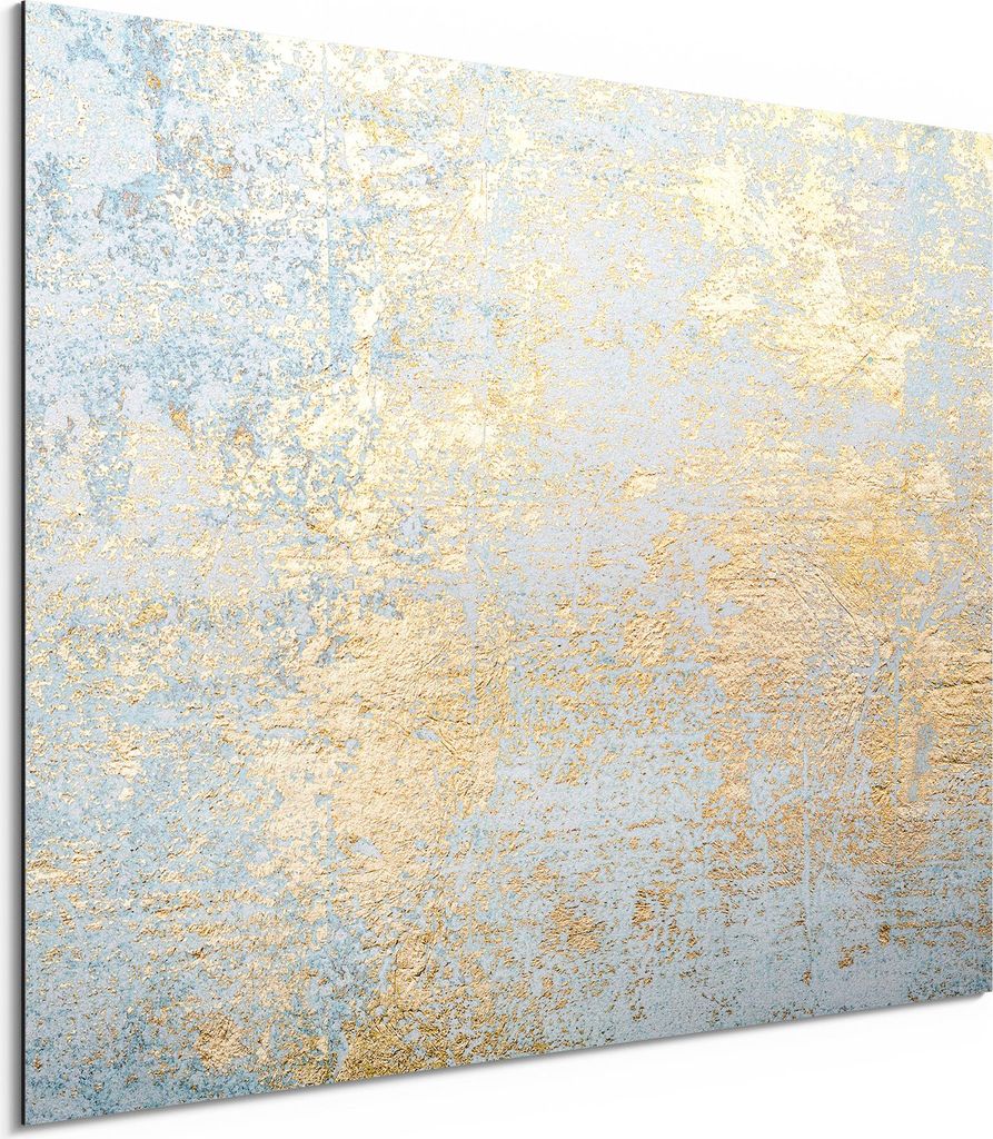 DEQORI Alu-Dibond Bild Weiß 40x30 cm 'Wand mit Gold-Struktur' Wandbild Metall dünn Design
