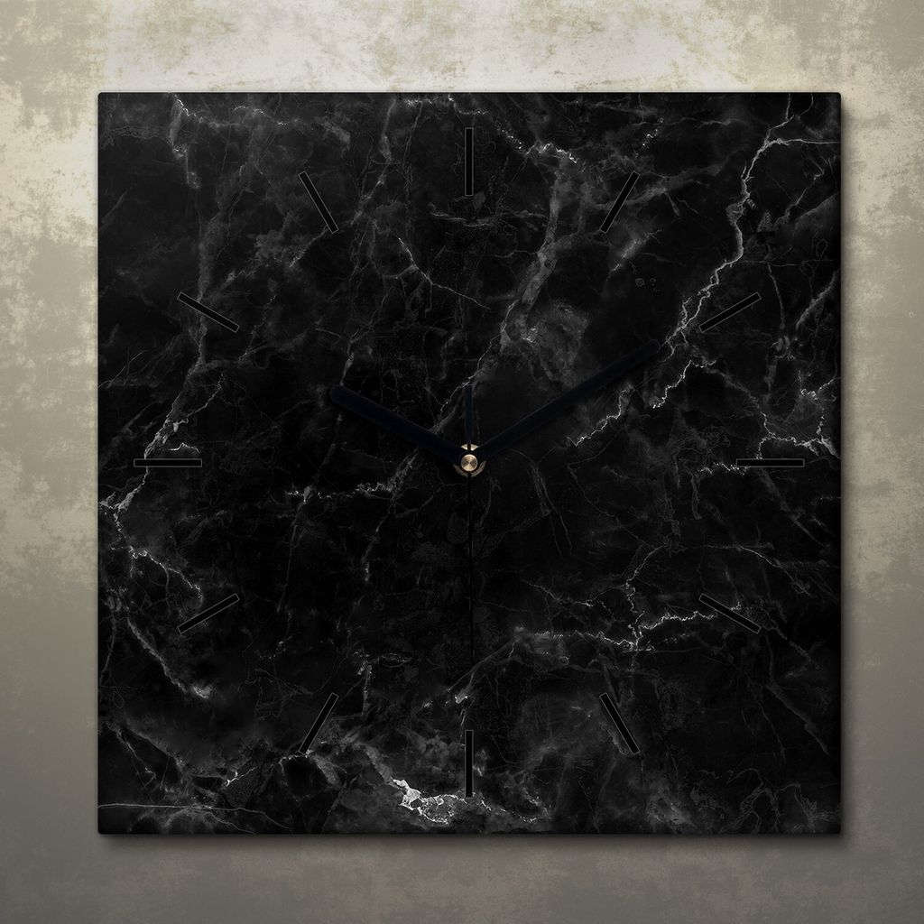 Wohnzimmer Leinwand Uhr Geräuschlos Küche 30x30 Schwarzer, Marmor, Textur, schwarze Zeiger