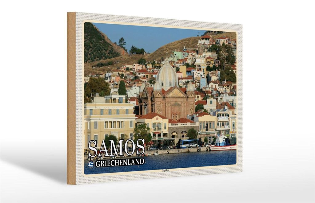 Holzschild Reise 30x20cm Samos Griechenland Mytilini Stadt Produktbild 