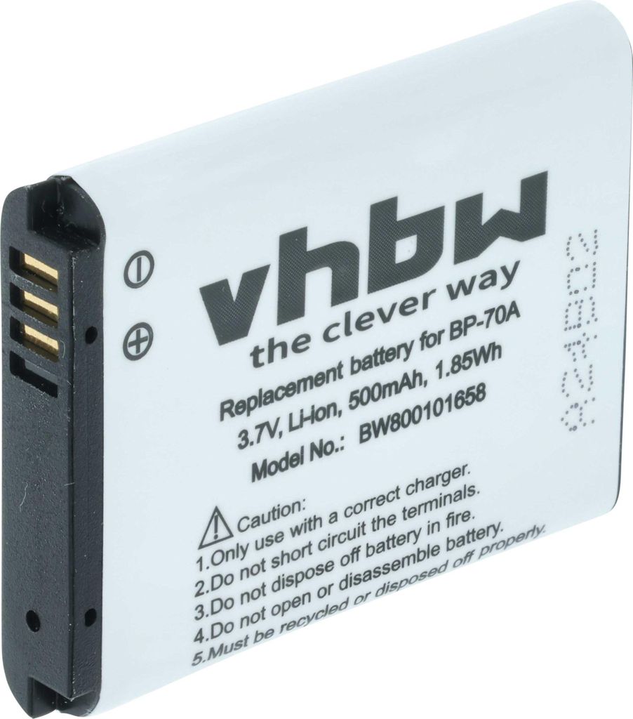 vhbw Akku Ersatz für Samsung BP70a, BP-70a, SLB-70A, EA-BP70A für Kamera (500 mAh, 3,6 V, Li-Ion)