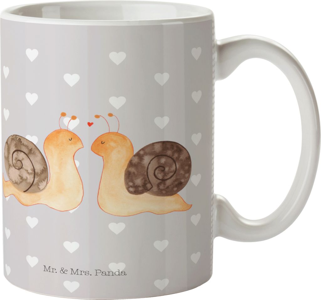 Mr. & Mrs. Panda Plastikbecher Schnecken Liebe - Grau Pastell - Geschenk, Pott, Mehrwegbecher, glücklich, Verliebt, Camping Tasse, Paar, Freundin,...