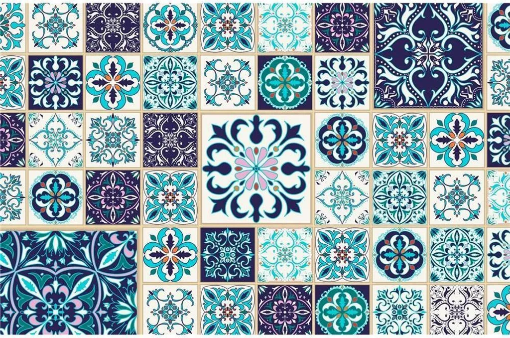 Copri Piano Cottura 80x52 Vetro - Effetto Mosaico Blu Antigraffio - 2