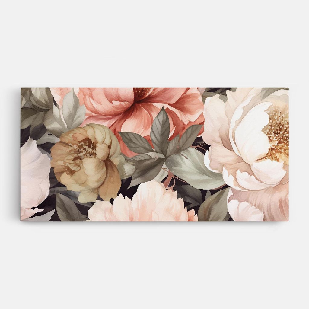 ARTHUB Leinwandbild 60x120 cm, Cream Pink Peony | Wohnzimmerdekoration, Hängende Bilder, Wanddekoration, Heimdekoration, Blumen, Pfingstrosen