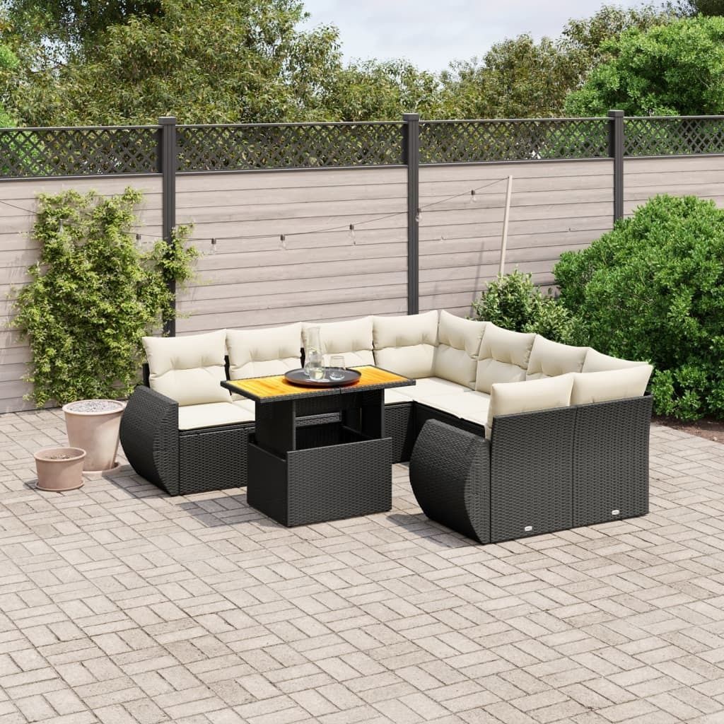 Design 9-tlg. Garten-Sofagarnitur mit Kissen Schwarz Poly Rattan, Gartenmöbel-Sets 2024 Neu