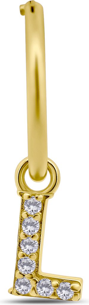 New Bling 9NB 906L Zilveren Oorring met letterhanger - Zirkonia - L - Half Paar - Goudkleurig