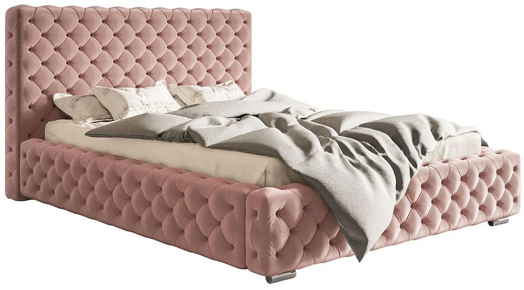Polsterbett 180x200 cm Adonis - Chesterfield, Glamour - Metall-Lattenrost, Bettkasten - Rosa (Amor Velvet 4308)