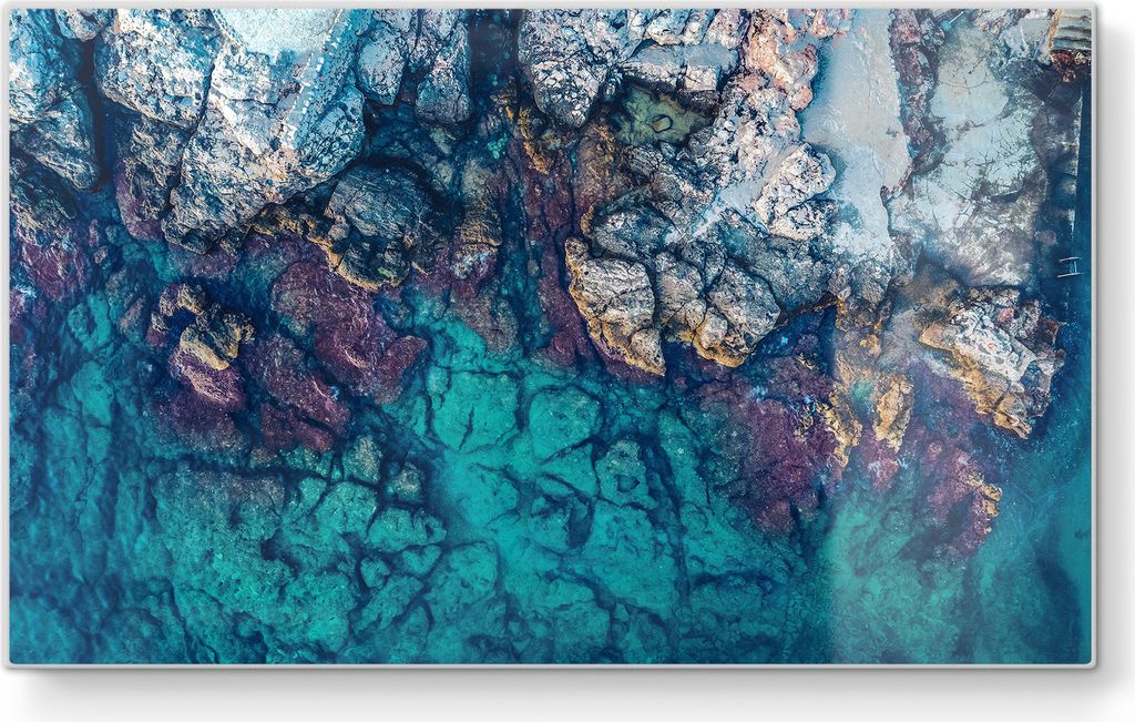 DEQORI Frühstücksbrett Glas 23x14 cm 'Küstenfarbenspiel' Schneidebrett Schneideplatte