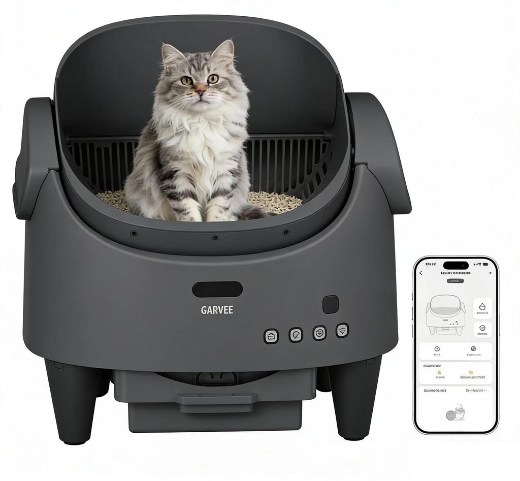 Intelligente selbstreinigende Katzentoilette - Automatisches Katzenklo - App-gesteuert - Geruchsfrei - Großer Abfallbehälter - Halbgeschlossen - ...