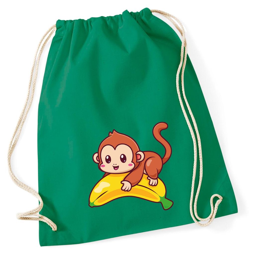 Huuraa Turnbeutel Süßer Affe Comic 12 Liter Kelly Green Baumwolle Rucksack Geschenkidee