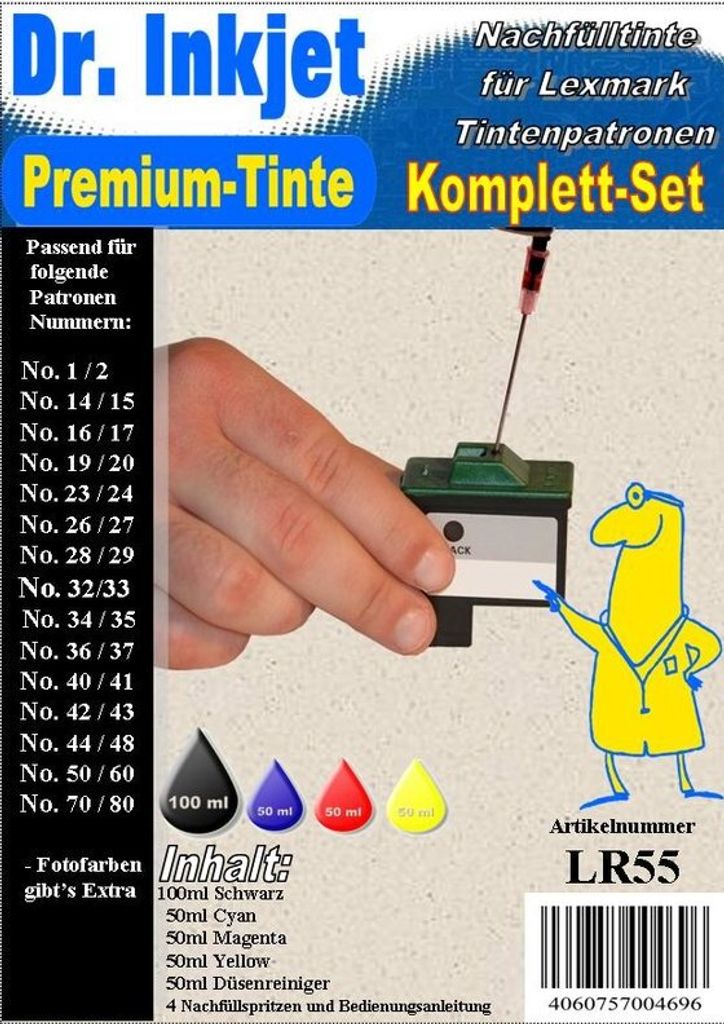 LR55 - Dr. Inkjet Nachfülltinte für Lexmark Druckkopfpatronen