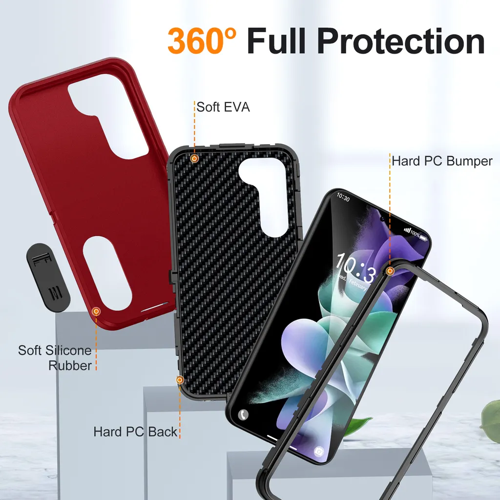 Cover Rugged Samsung Galaxy S23 Rossa - Triplo Strato con Cavalletto - 3
