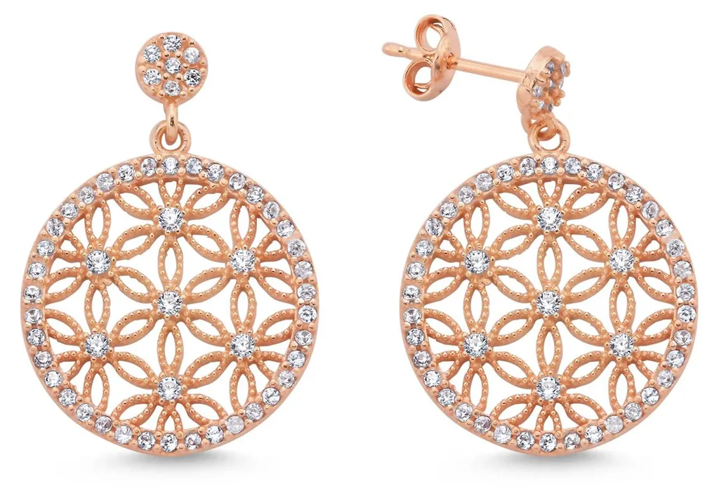 Boucles d'oreilles Fleur de vie argent 925 anti-allergie et éclat rose