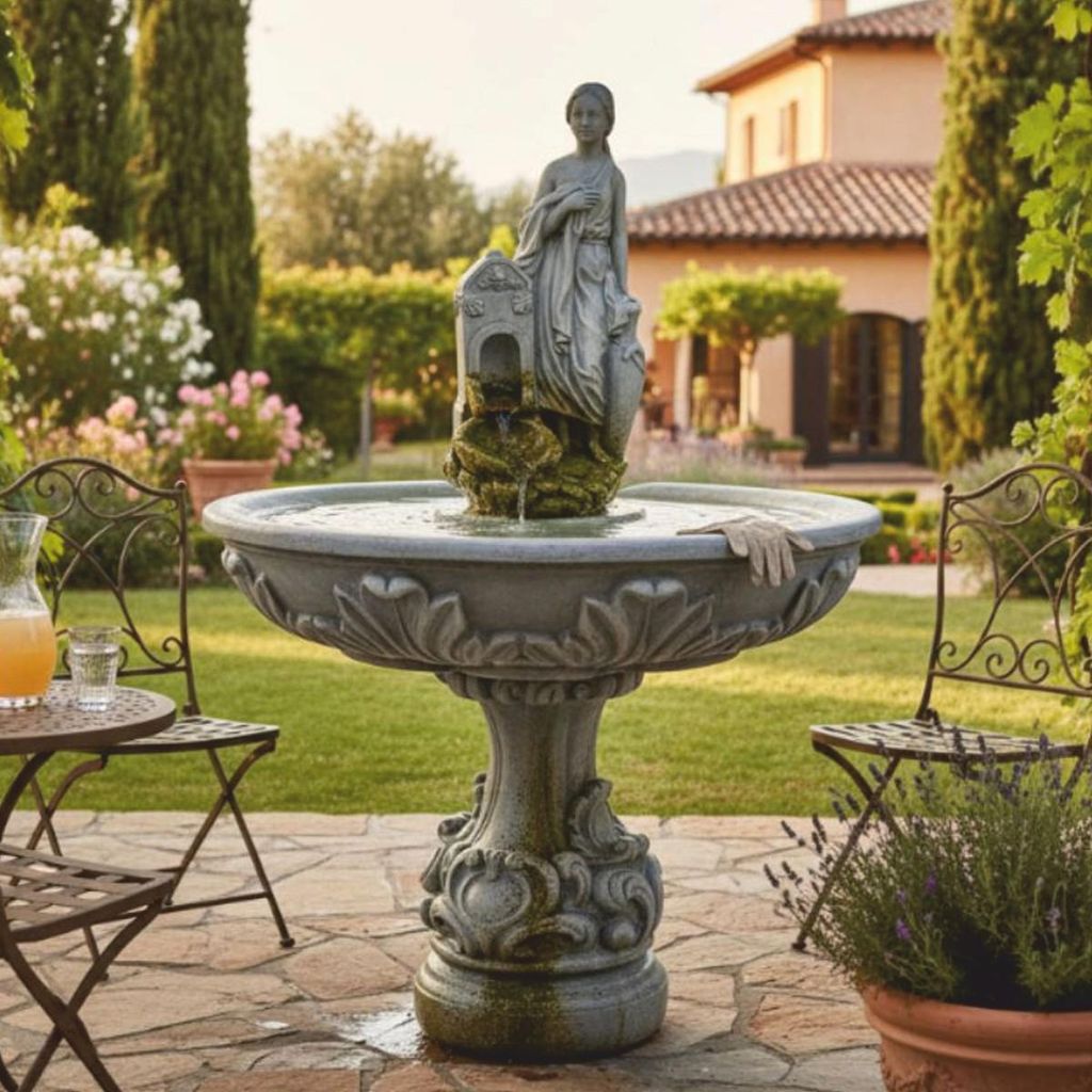 Casa Padrino Barock Springbrunnen Grau Ø 108 x H. 150 cm - Barockstil Gartenbrunnen