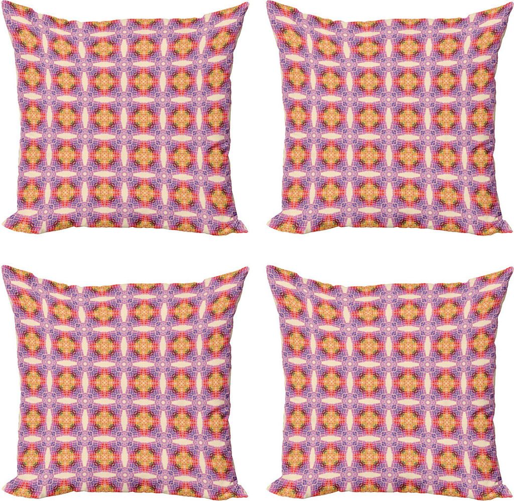 ABAKUHAUS Geometrisch Kissenbezug Set (4 Stück), Psychedelische bunte Gitter, Moderner Doppelseitiger Digitaldruck, 50 cm x 50 cm, Mehrfarbig