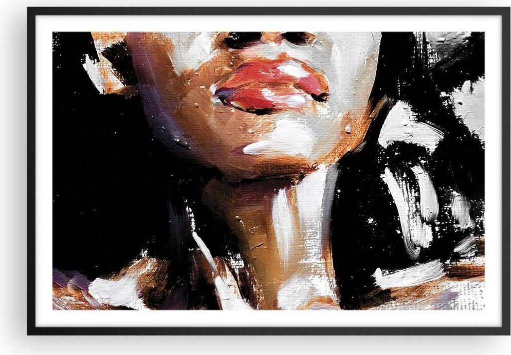 Gerahmtes Poster - Schwarzer Rahmen - Öl Mund Frau - 91,5x61 cm - Wand Bild - Wanddeko - Wandbilder - Kunstposter - Wandposter - Bilderrahmen - Bi...
