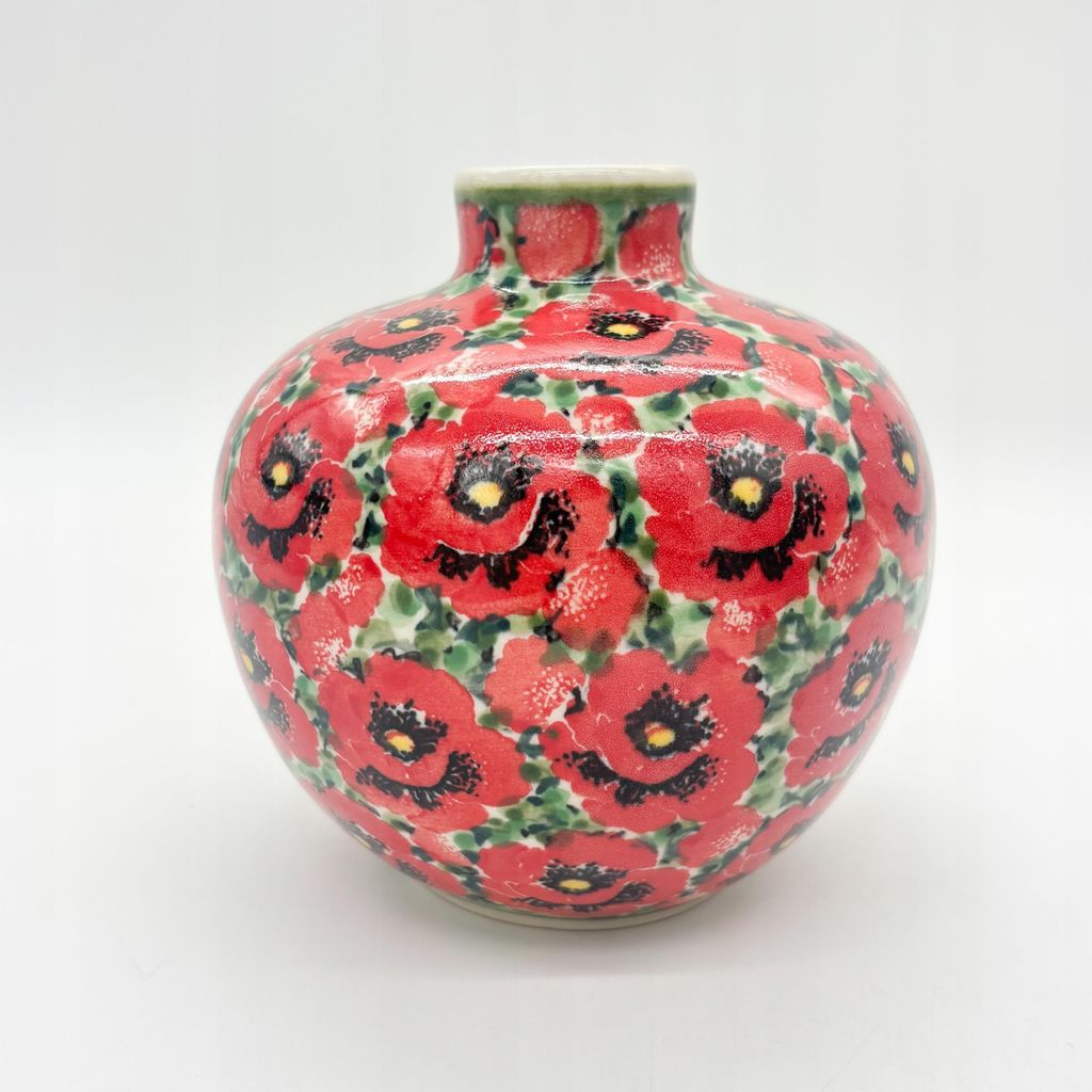 Dekovase Einzigartiger Bunzlauer Keramikvase handbemalt Mohnmotiv Unikat 12 cm