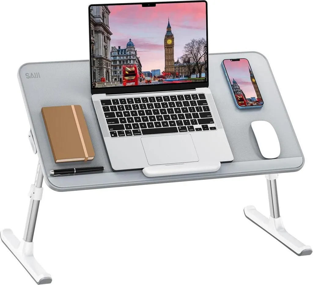 Table pour Ordinateur Portable 17 Pouces Réglable Gris - 60x33cm pour Lit