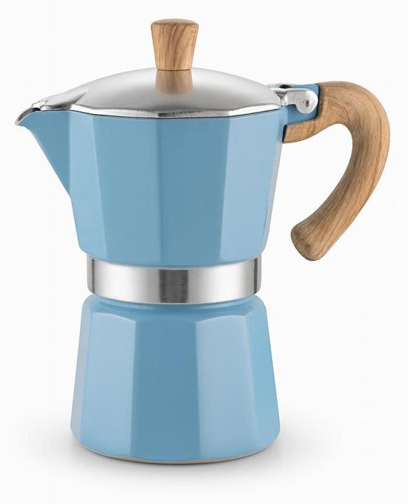 Espressokocher 3 Tassen Aluminium Blau Mokkakanne Produktbild 