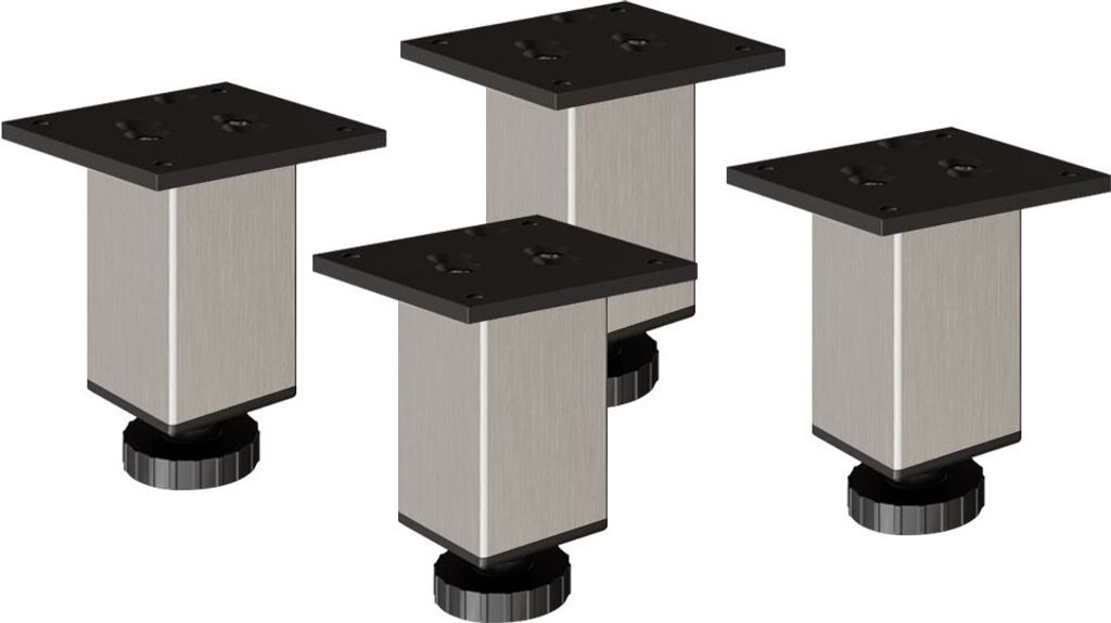 4er Set sossai Höhenverstellbare Aluminium Möbelfüße 100mm in Edelstahl Optik Schrankfüße Sockelfüße