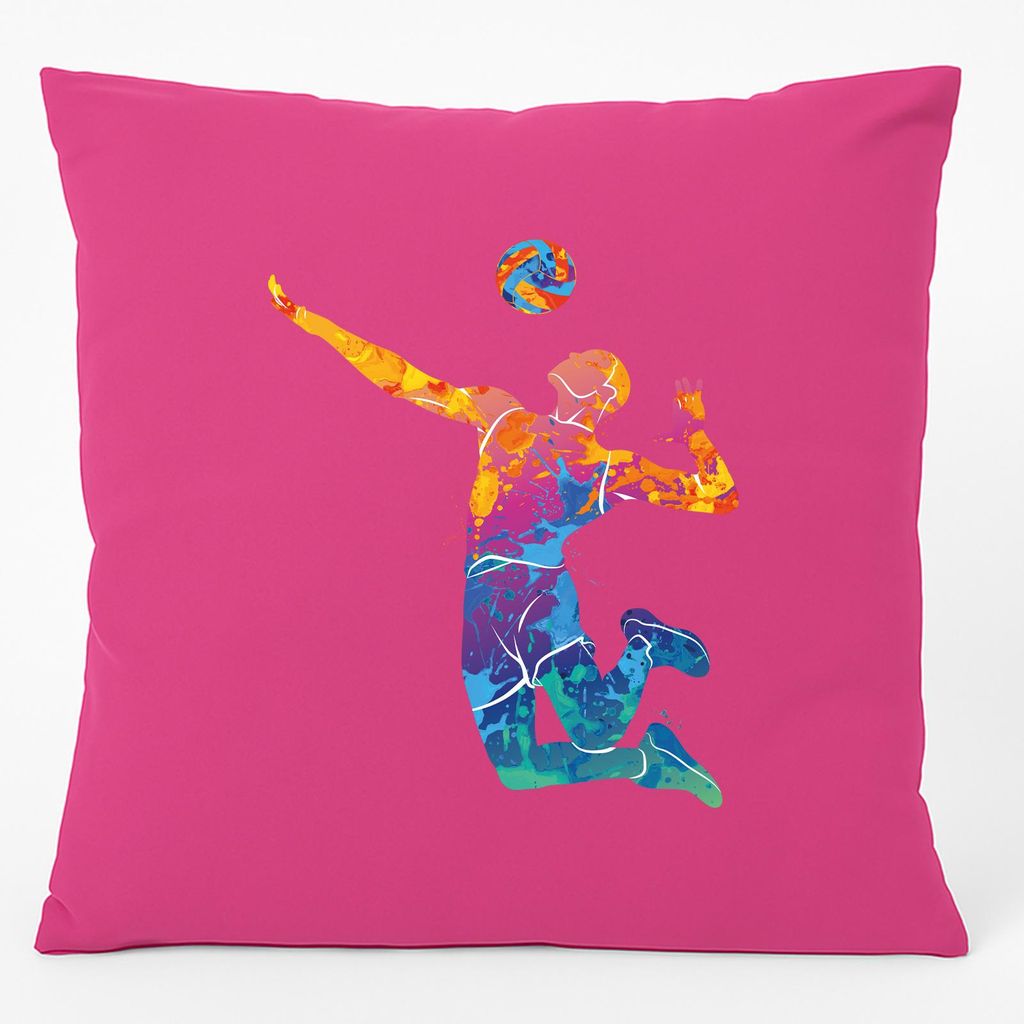 Huuraa Kissen Volleyballer bunte Silhouette 40x40cm mit Füllung Fuchsia Baumwolle Dekokissen Geschenkidee