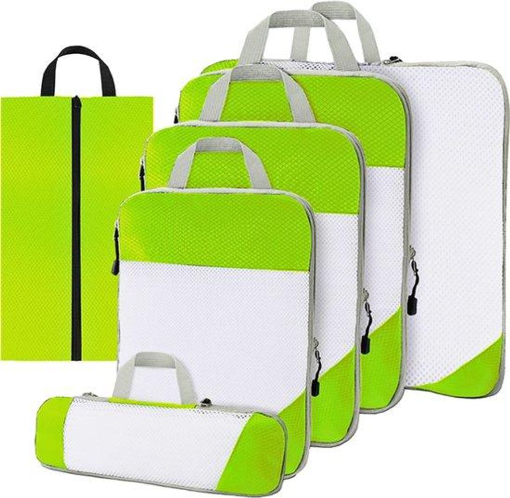 Kompressions-Packwürfel Set 6-teilig – packing cubes mit Kompression für Koffer und Rucksack – Grün – Thousandtravelmiles