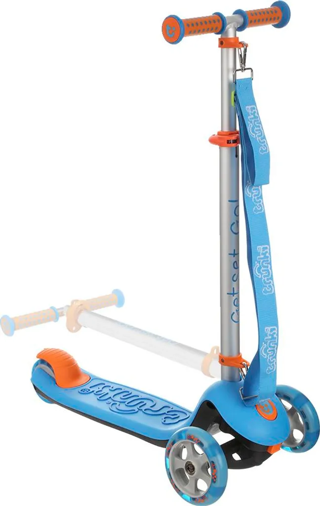 Trottinette pliable Trunki bleue, le grand modèle gain de place
