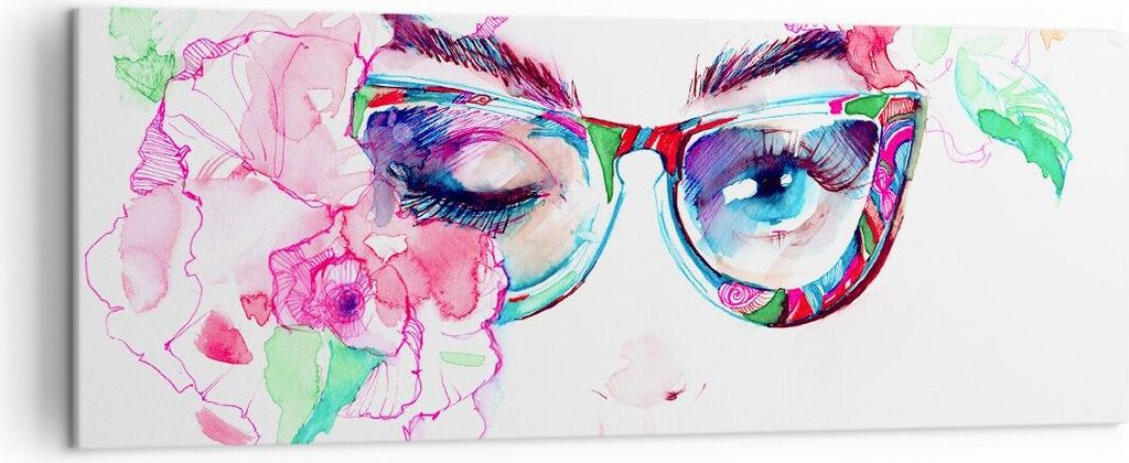 Bild auf Leinwand - Leinwandbild - Gläser Augapfel weiblich Farbe - 140x50cm - Wand Bild - Wanddeko - Leinwanddruck - Bilder - Kunstdruck - Wandde...