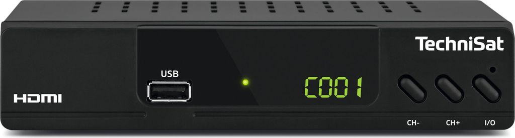 A black TechniSat HD-C 232 HDTV Kabel-Receiver is shown from the front on a white background.