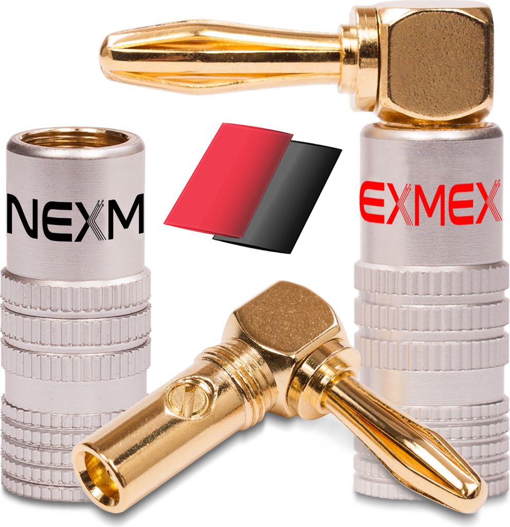 2x High End NEXMEX Winkel Bananenstecker Schrumpfschlauch 24K vergoldet Bananas
